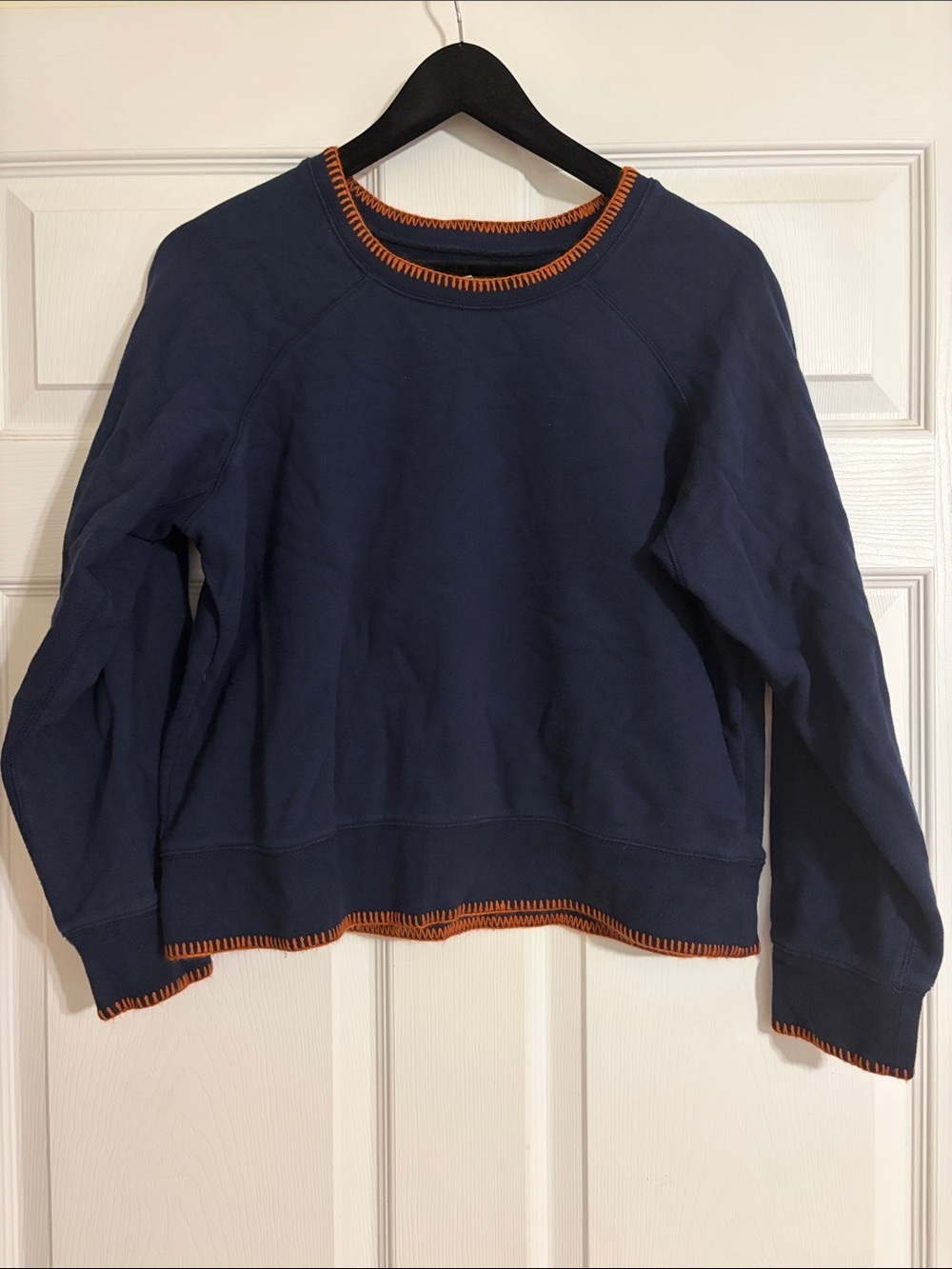 Madewell Contrast Stitch Cropped Shrunken Sweatshirt Navy Size L